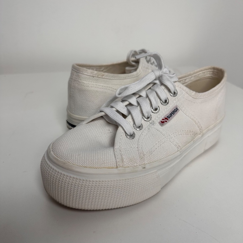 SUPERGA 2790 White Canvas Platform Sneakers